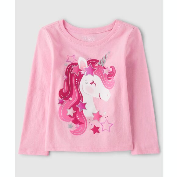 The Childrens Place Girls Unicorn Graphic Tee - pink 5T - Picture 1 of 1